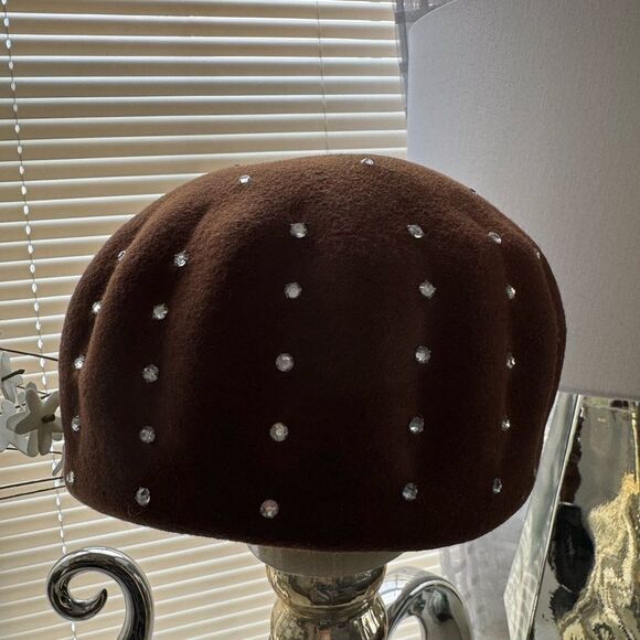 VTG Brown Wool Rhinestone Studded Hat main image 10